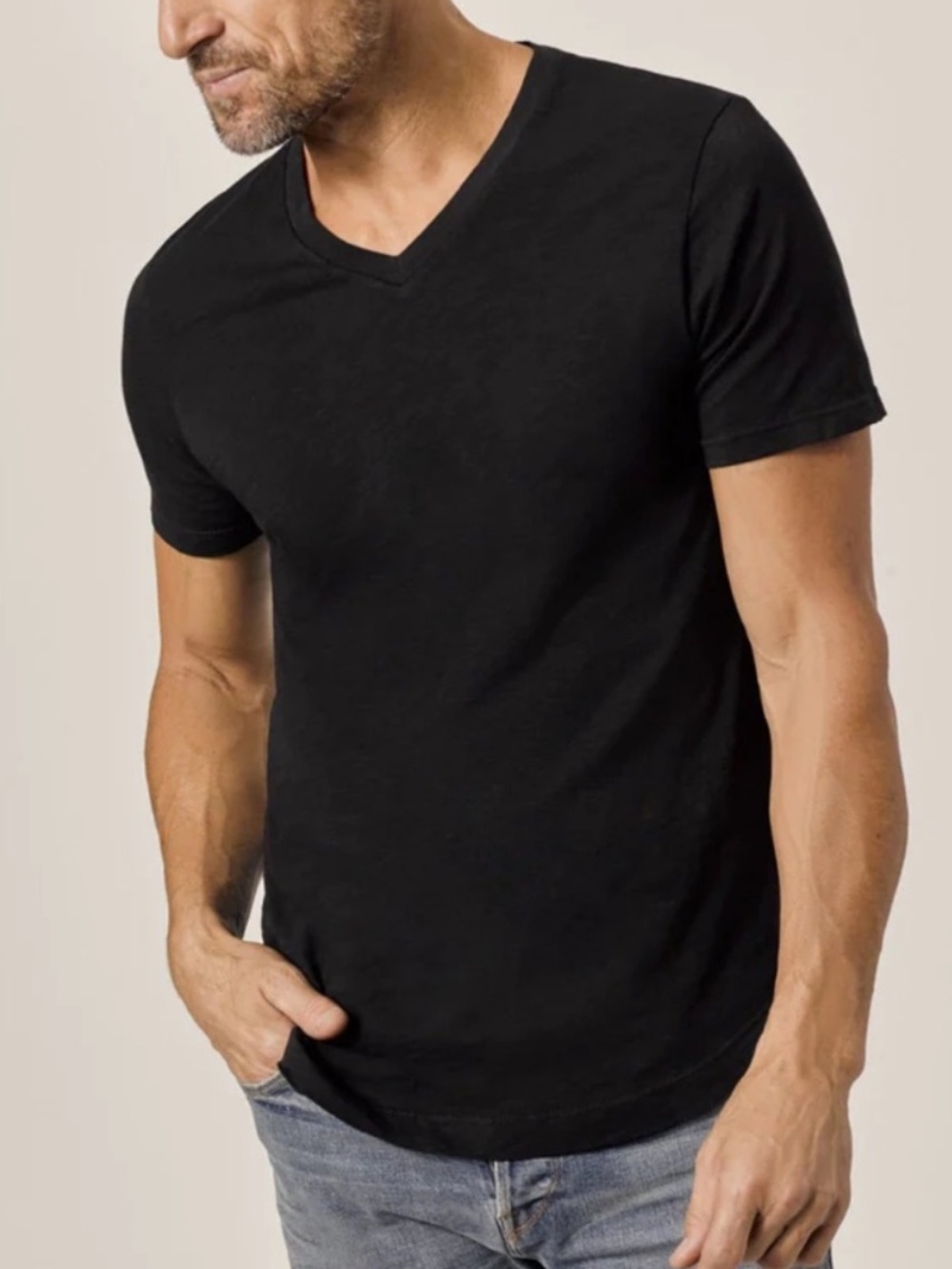Buck Mason V-Neck Slub Curved Hem Venice Wash Tee Black Large